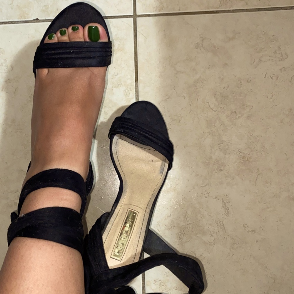 Black tie up heels lightly worn